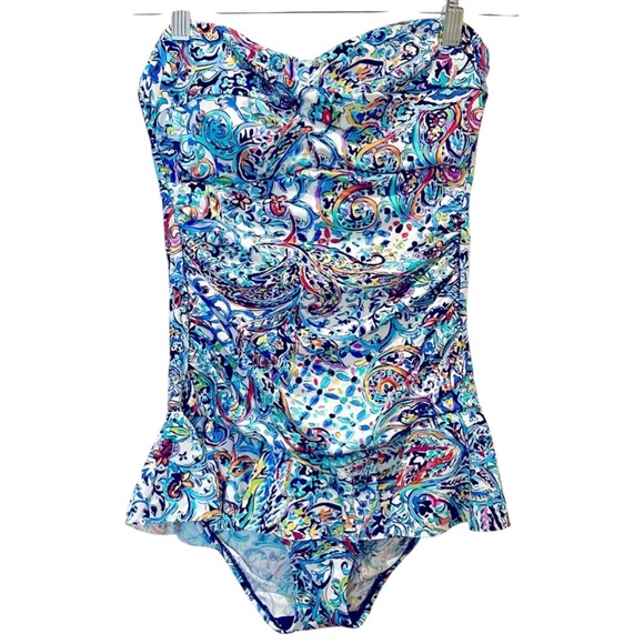 NWT LAUREN BY RALPH LAUREN BLUE MULTI ONE PIECE SWIM SKIRT/DRESS SIZE 6 - Picture 6 of 14